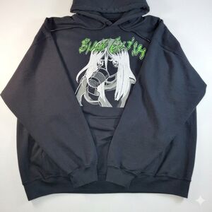 Billie Eilish Anime Girl Drinking Hoodie Unisex L Black Green Oversize Grunge